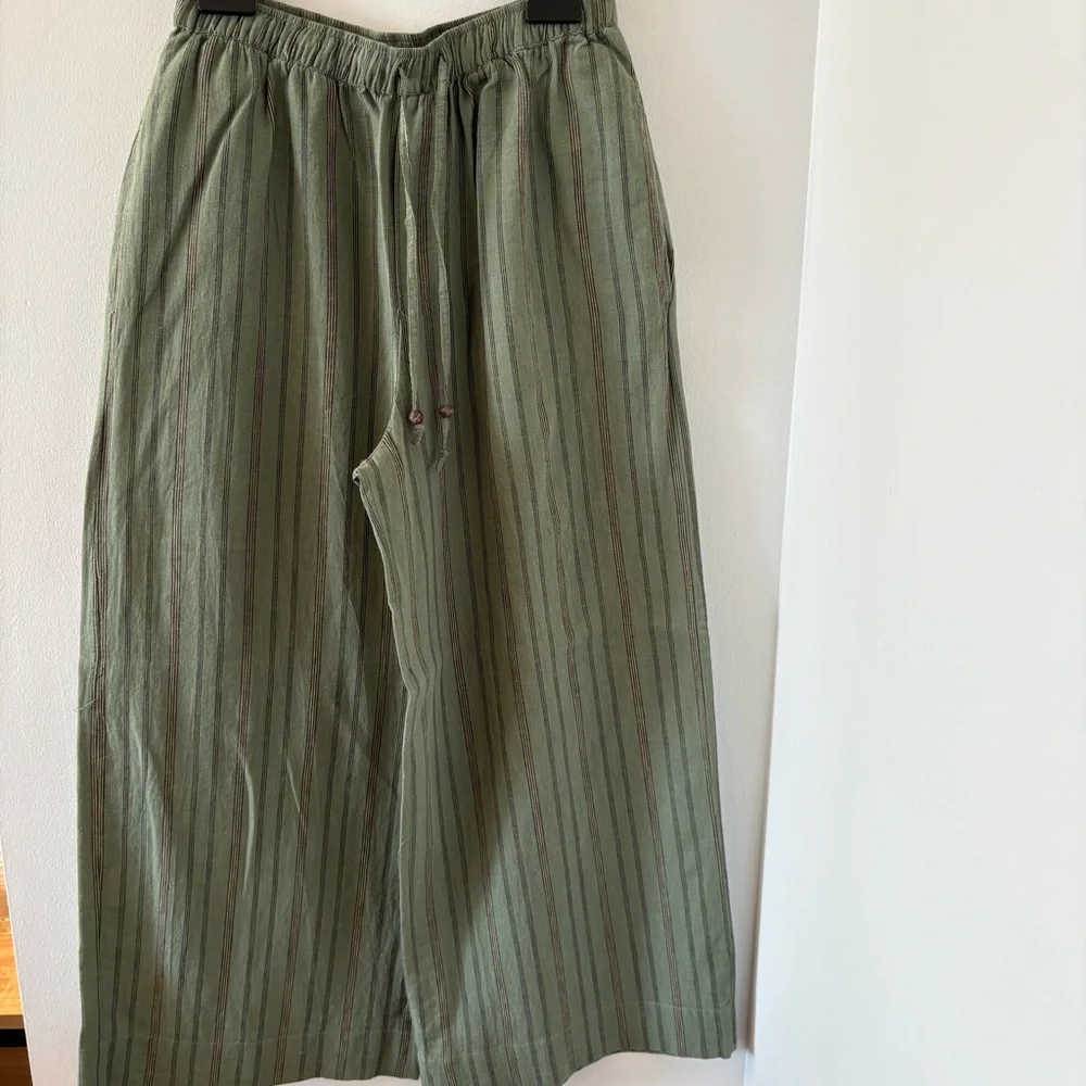 Zara Striped Linen & Cotton Blend Long Pants Bottom Size‎ M NWOT